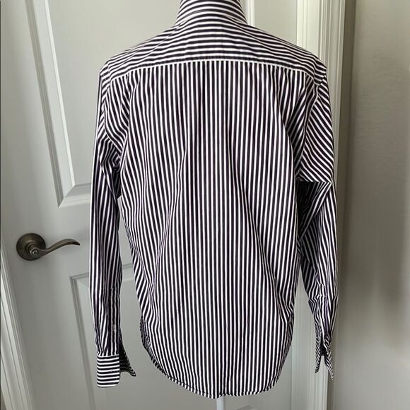 Neiman Marcus Eggplant and White Striped Button Down Shirt NWOT - Picture 6 of 8